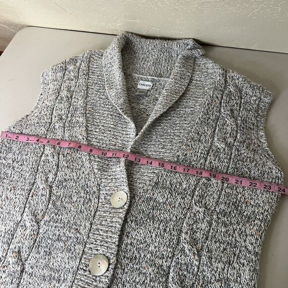 Chicos Sleeveless Cardigan Womens 3 XL Gray Metallic Shawl Collar Button Down - Picture 4 of 8